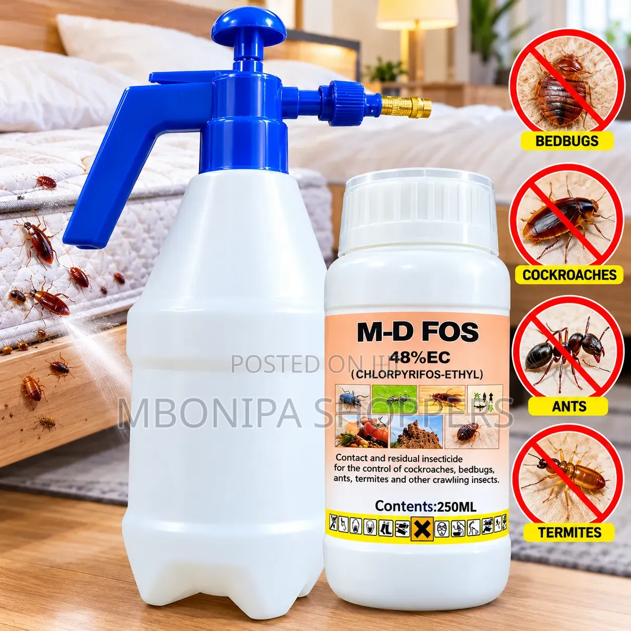 M-D FOS Insecticide Bedbugs Cockroaches Killer + FREE Spray Bottle