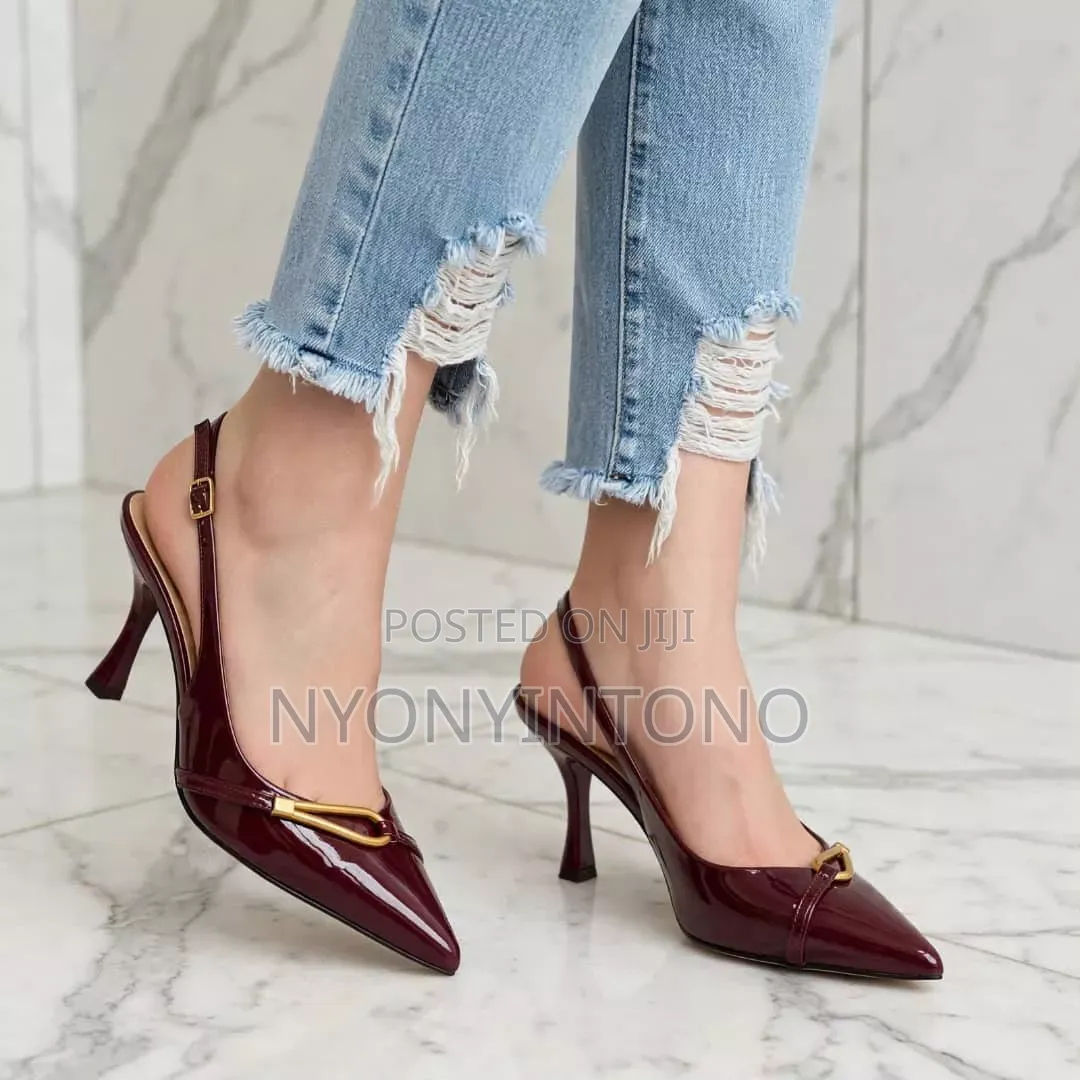 Patent Sling Back Kitten With Gold Buckle