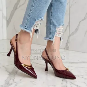 Patent Sling Back Kitten With Gold Buckle