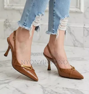 Patent Sling Back Kitten With Gold Buckle
