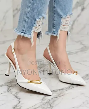 Patent Sling Back Kitten With Gold Buckle