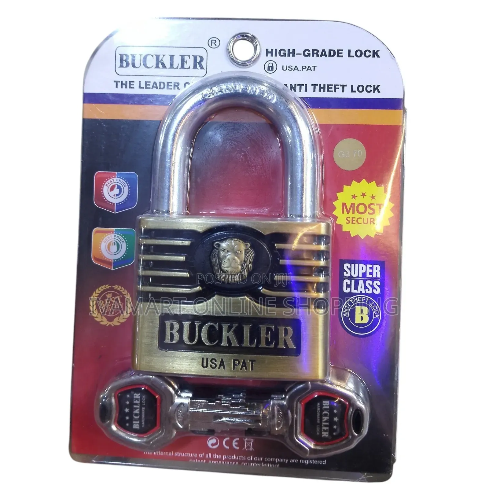 BUCKLER Heavy-Duty Anti-Theft Padlock - USA PAT 70mm