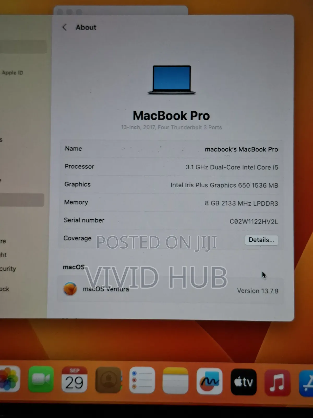 Laptop Apple MacBook Pro 2017 8GB Intel Core i5 SSD 512GB