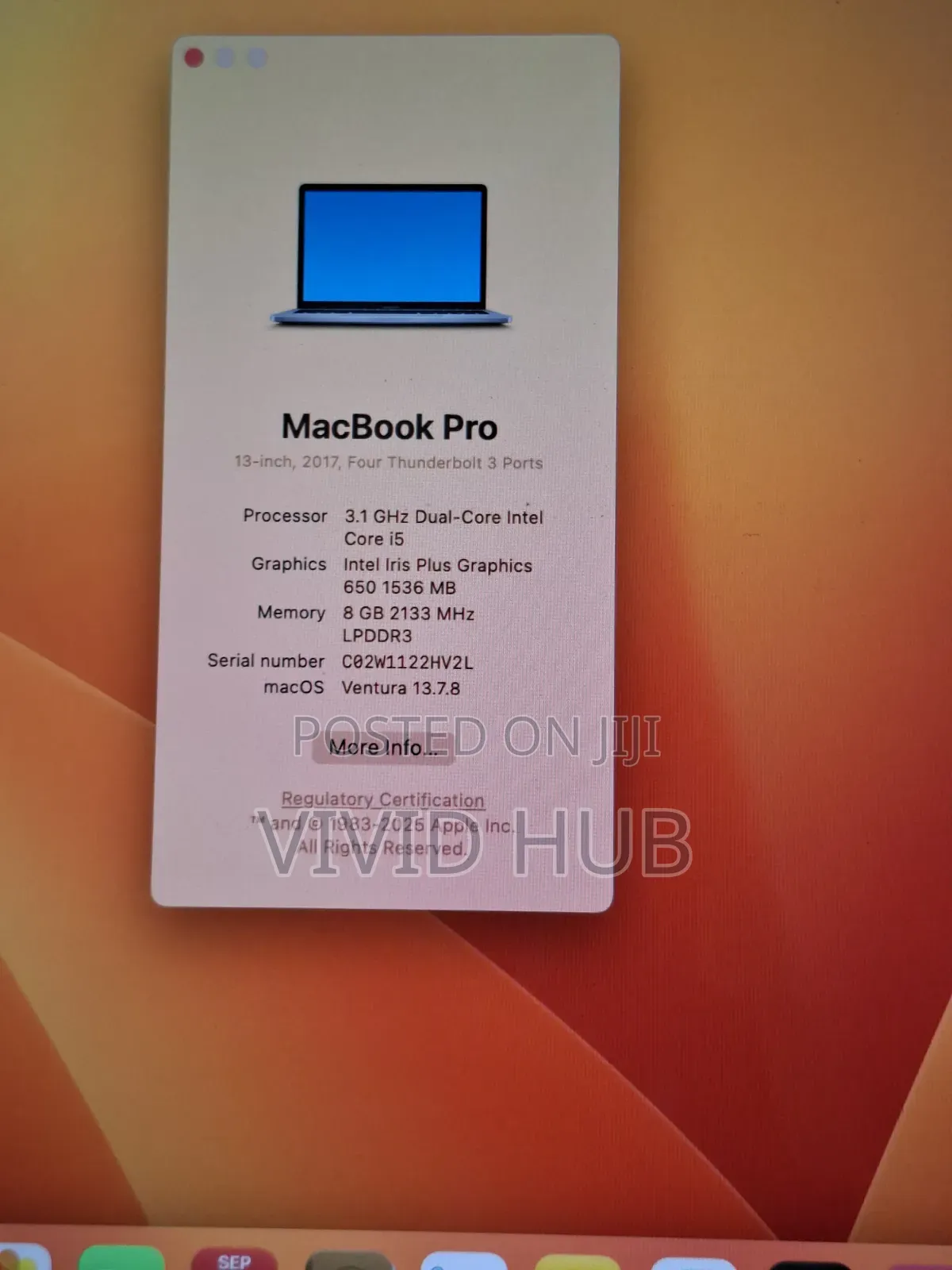 Laptop Apple MacBook Pro 2017 8GB Intel Core i5 SSD 512GB