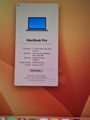 Laptop Apple MacBook Pro 2017 8GB Intel Core i5 SSD 512GB