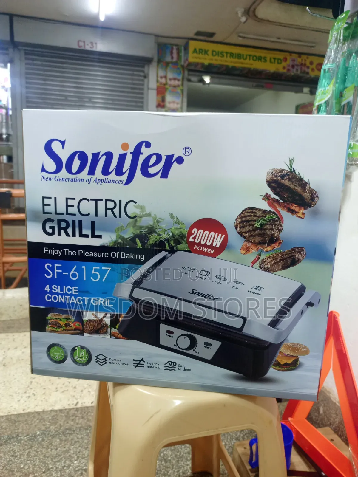 Sonifer SF-6157 Electric Grill, a 2000W 4-Slice Contact Grill.