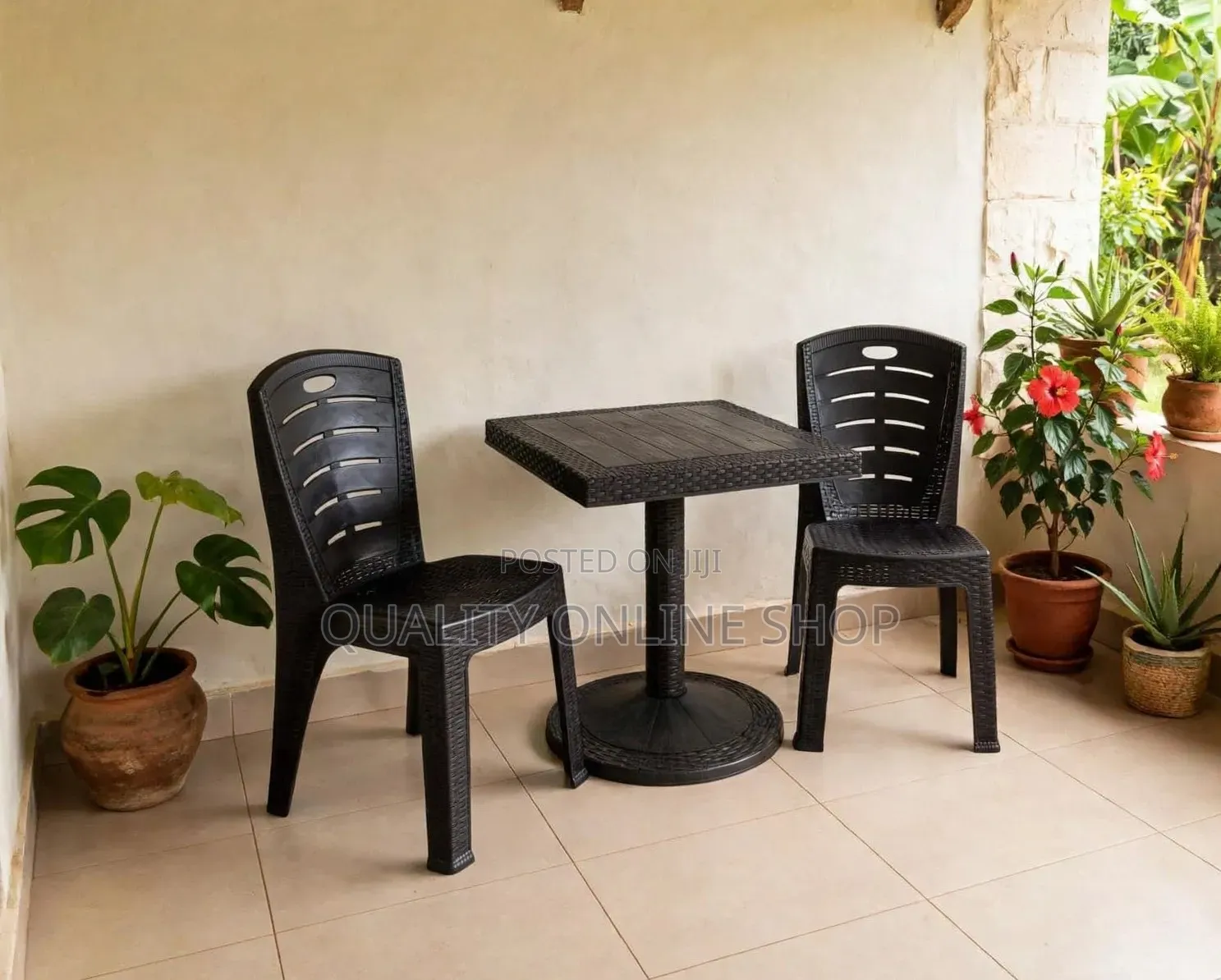 Matching Black Dining Plastic Table and Chairs Set