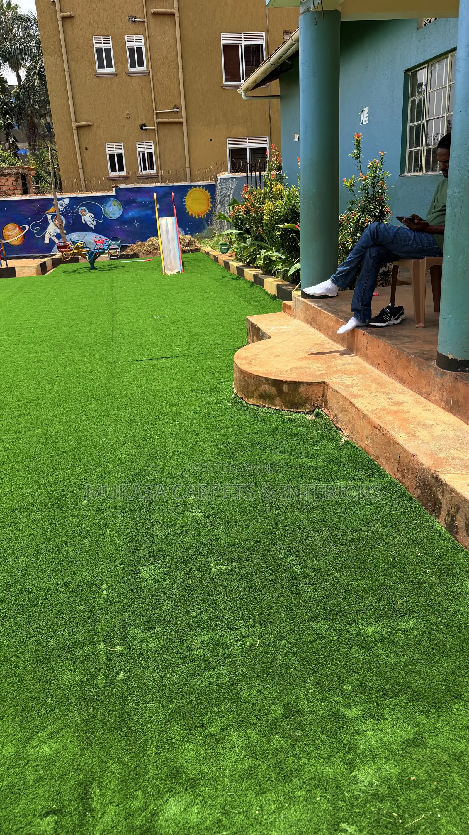 School Compound Landscaping With Artificial Grass Carpet – Kampala