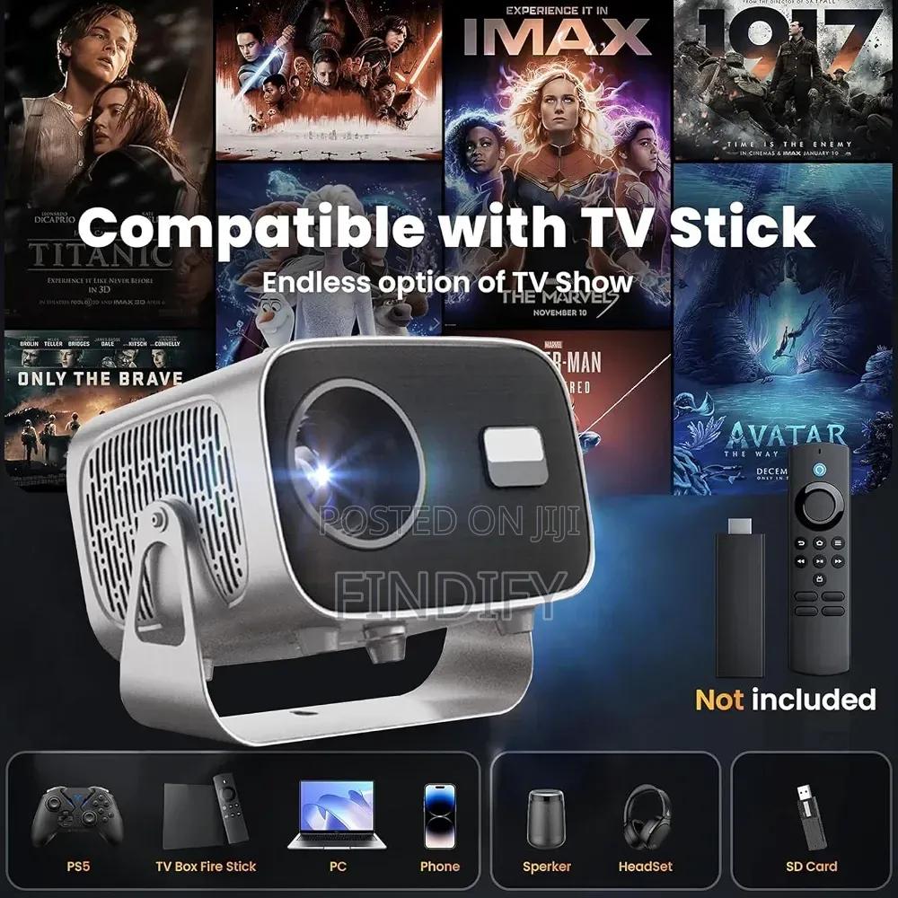 Portable Projector With WiFi6 Blutooth 5.0, Electric Focus/Android