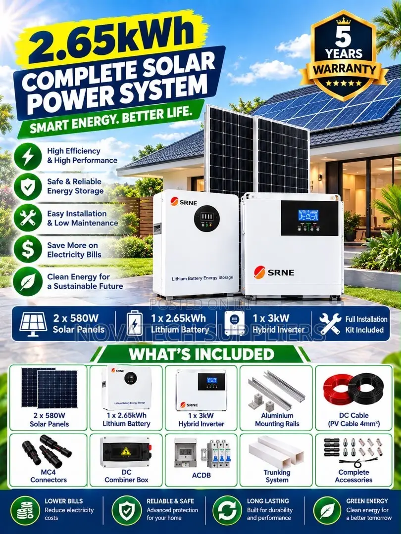 SRNE 2.65kWh Solar System – 3kWinverter All Accessories