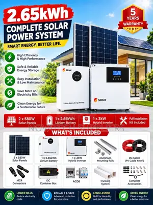 100Amps SRNE Complete Solar System – 3kW Inverter 2.65kWh Battery