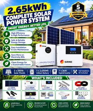 100Amps SRNE Complete Solar System – 3kW Inverter 2.65kWh Battery