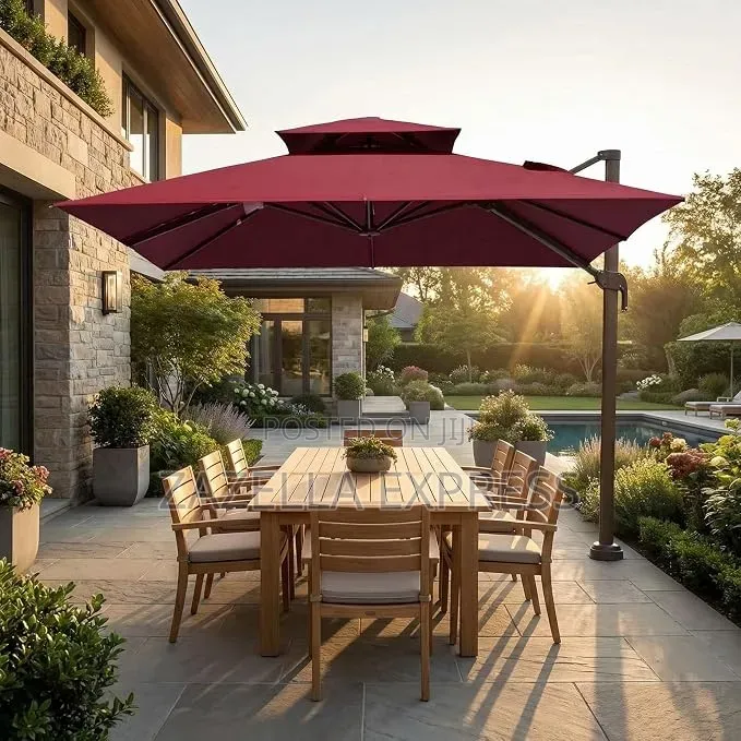 Double-Tiered Square Large Cantilever Patio Umbrella