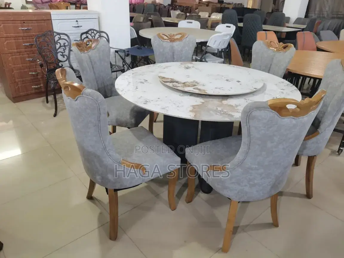 Round Gray Seat Marble Top Dining