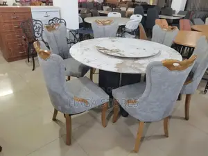 Round Gray Seat Marble Top Dining