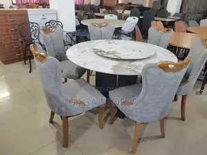 Round Gray Seat Marble Top Dining