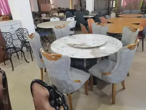 Round Gray Seat Marble Top Dining