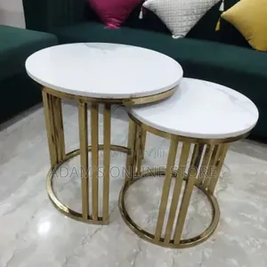 Gold Metal Center Table With White Top