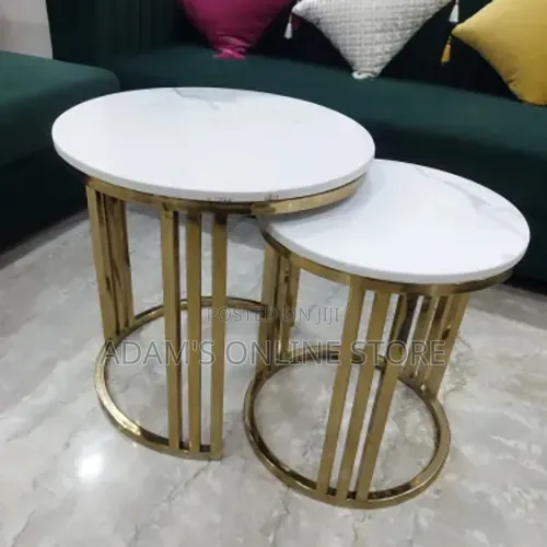 Gold Metal Center Table With White Top