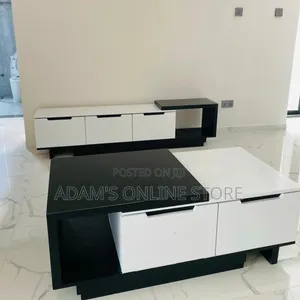 White and Black TV Stand and Center Table