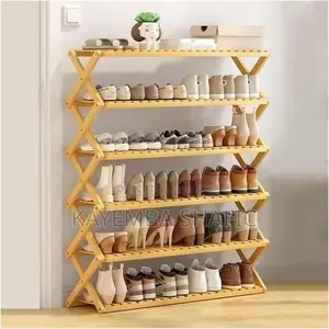 6-Layer Foldable Bamboo Shoe Rack Organizer (70cm Width)