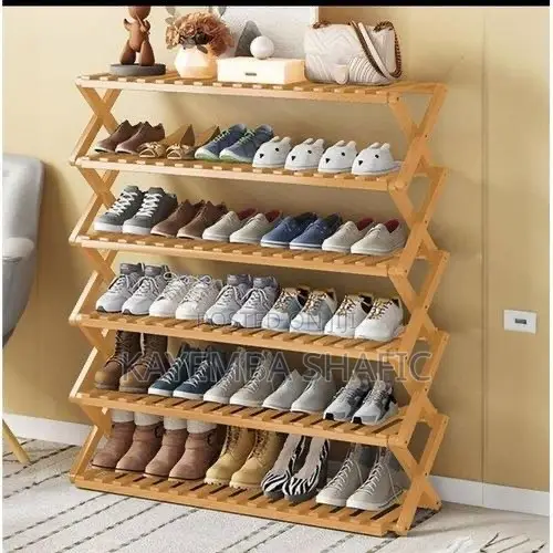 6-Layer Foldable Bamboo Shoe Rack Organizer (70cm Width)