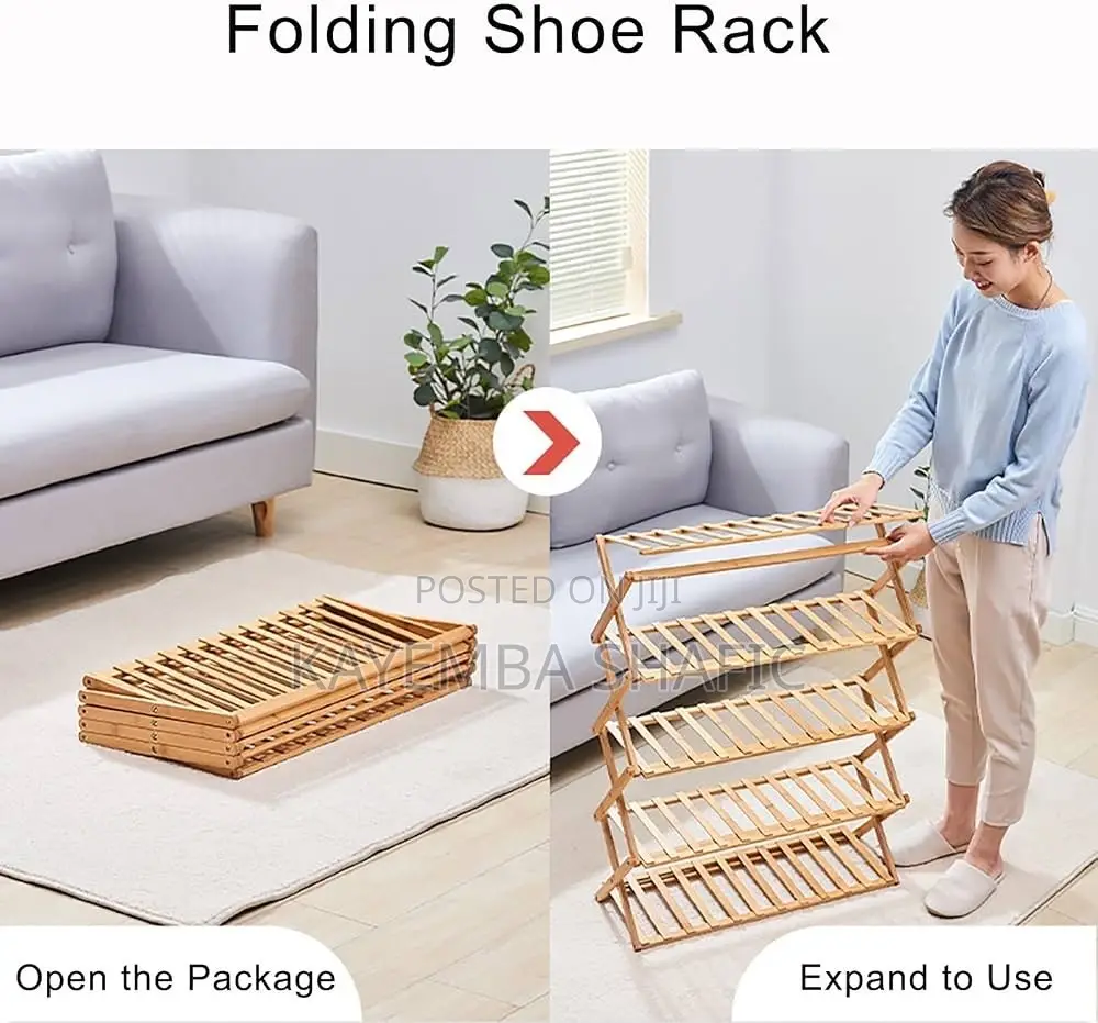 6-Layer Foldable Bamboo Shoe Rack Organizer (70cm Width)