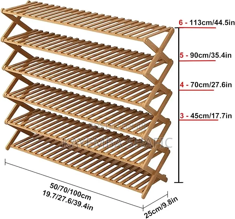 6-Layer Foldable Bamboo Shoe Rack Organizer (70cm Width)