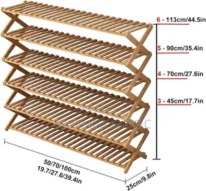 6-Layer Foldable Bamboo Shoe Rack Organizer (70cm Width)