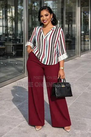 Classic Striped Ladies’ Shirt Two-Piece Set