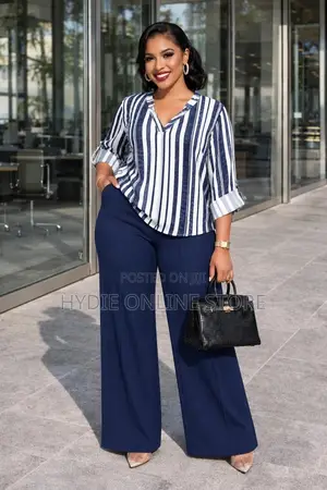 Classic Striped Ladies’ Shirt Two-Piece Set