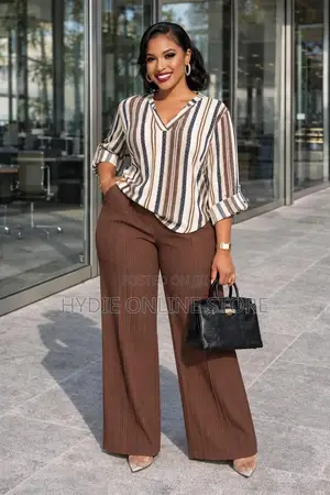 Classic Striped Ladies’ Shirt Two-Piece Set