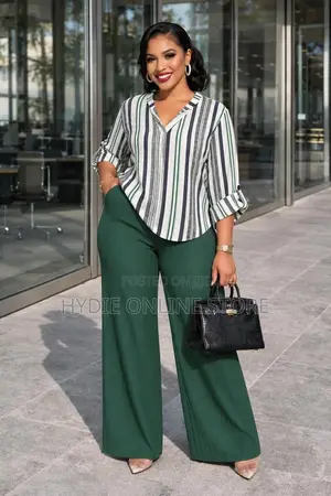 Classic Striped Ladies’ Shirt Two-Piece Set