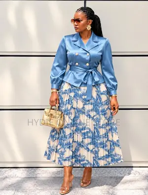Elegant Floral Blazer Skirt Two-Piece Set