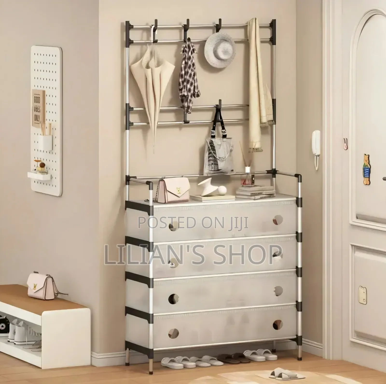 Multipurpose Coat and Dustproof Shoe Rack With Storage Shelves