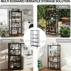 5-Tier Black Metal Foldable Storage Rack