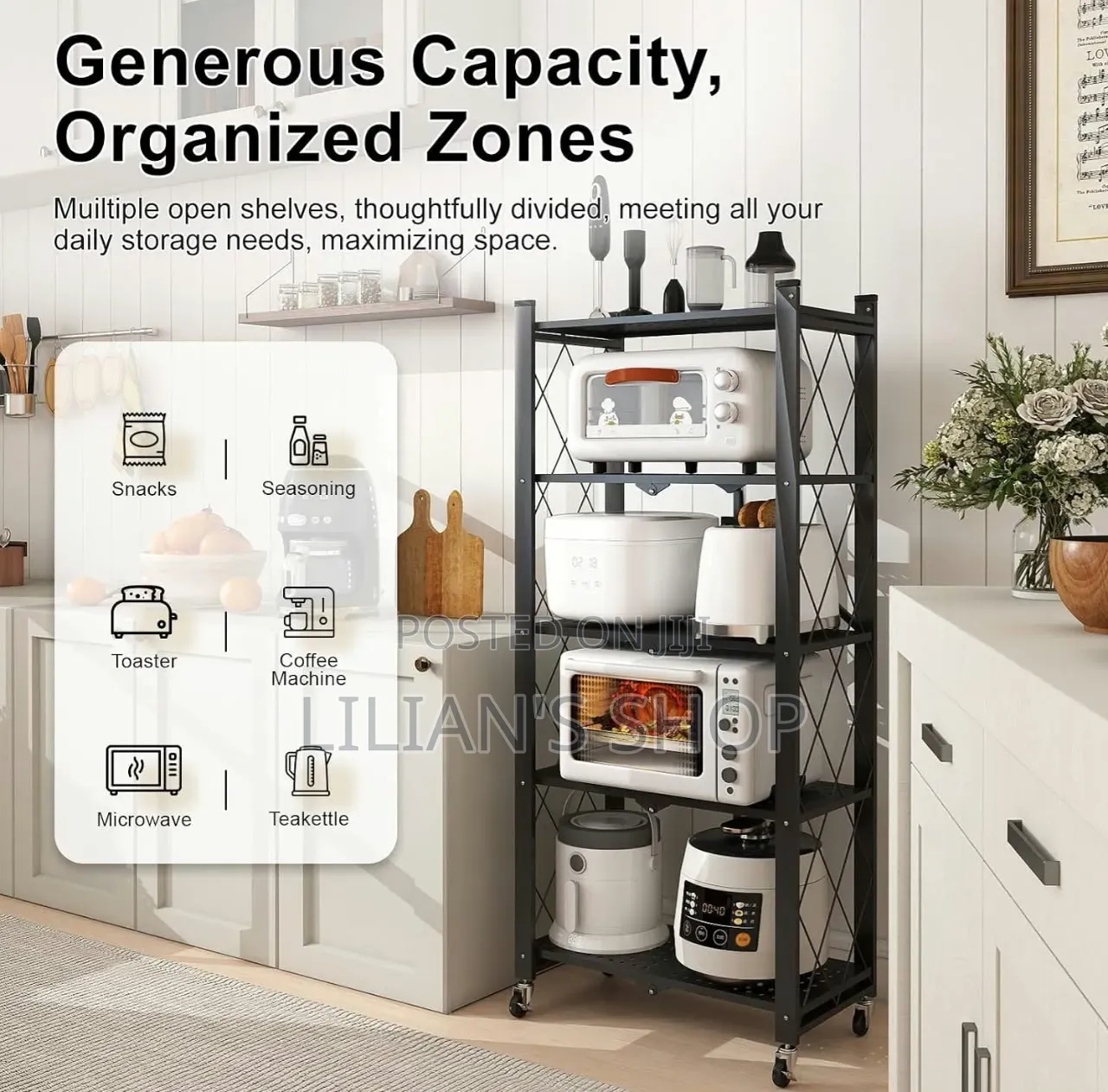 5-Tier Black Metal Foldable Storage Rack