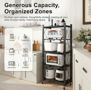 5-Tier Black Metal Foldable Storage Rack