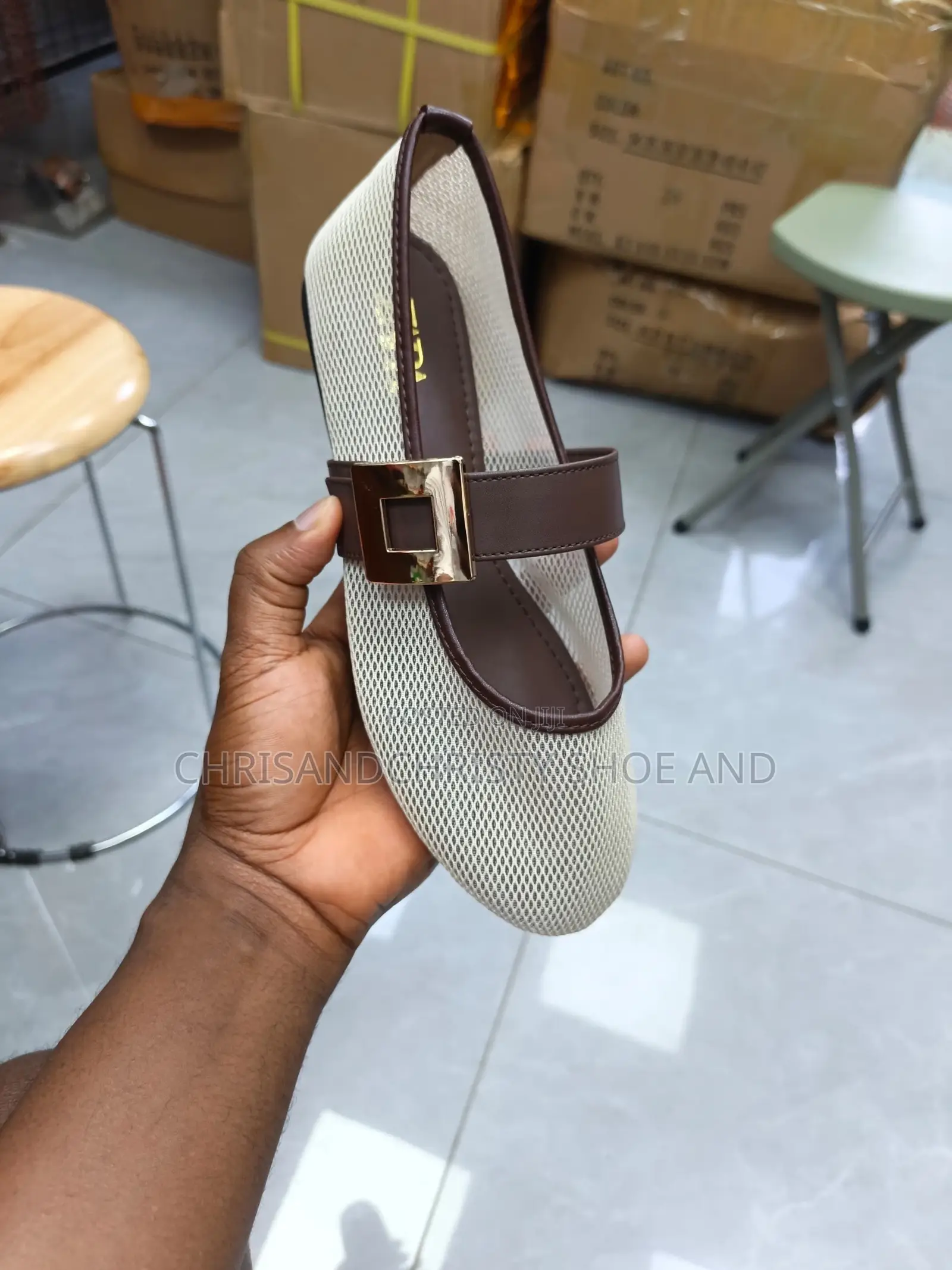 Breathable Mary Jane Flats With Gold Buckle