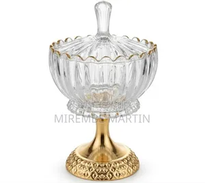 Decorative Footed Glass Candy Dish or Sugar Bowl