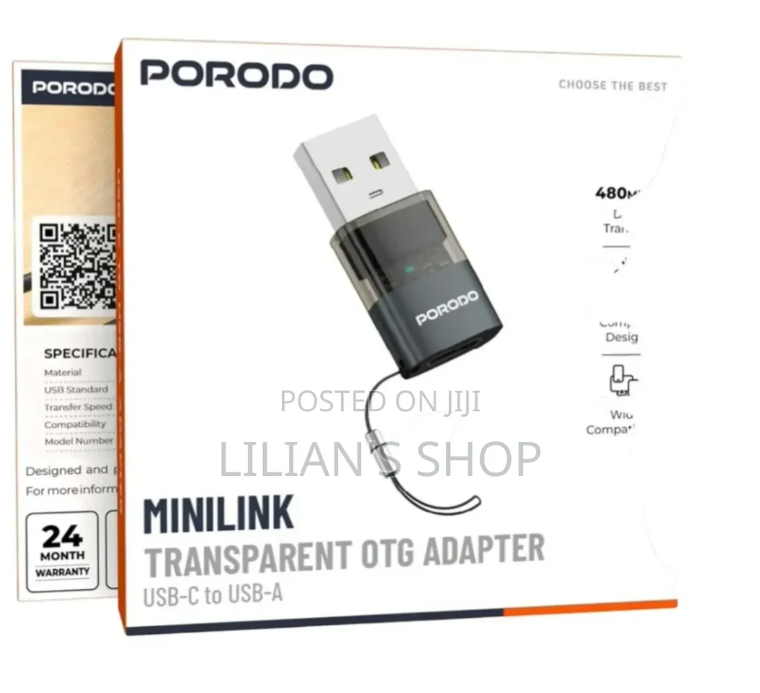 Porodo Minilink Transparent OTG Adapter USB-C to USB-A