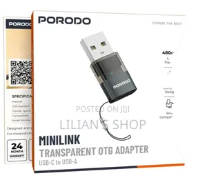 Porodo Minilink Transparent OTG Adapter USB-C to USB-A