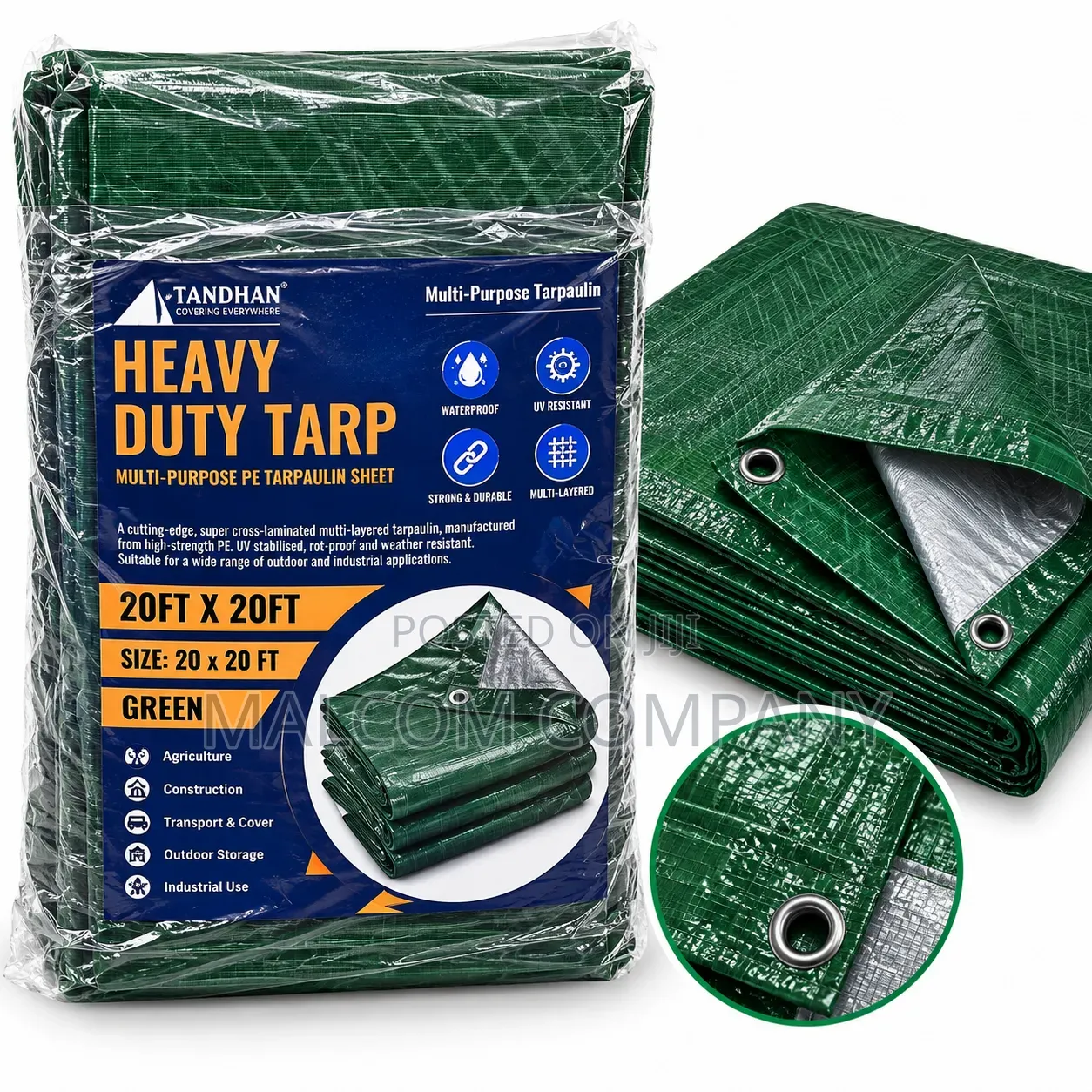Heavy Duty Tarpaulin 20×20FT Green Waterproof UV Resistant Tarp – Ug