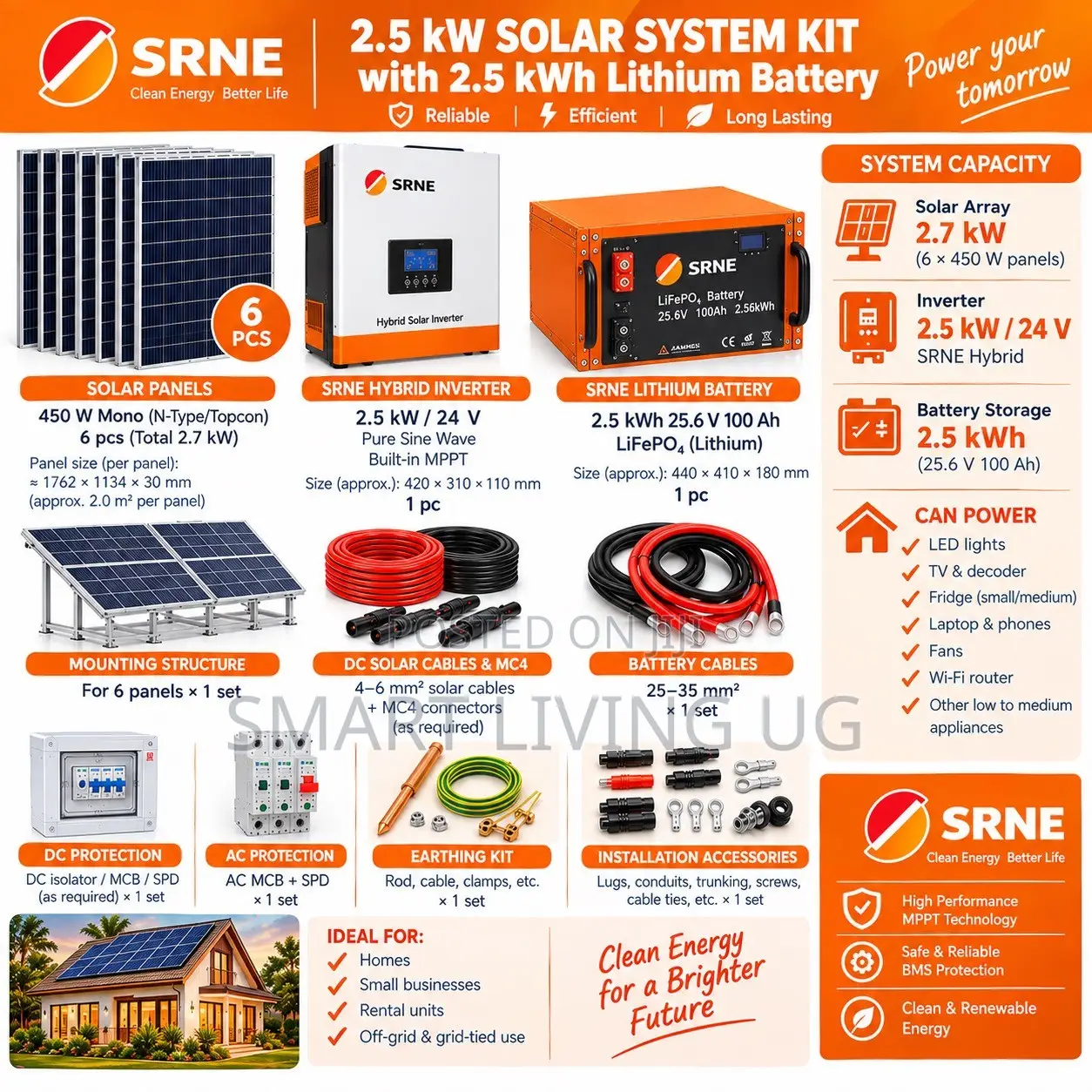 Complete Off-Grid Solar Package Inverter 2.5kWh Lithium Battery