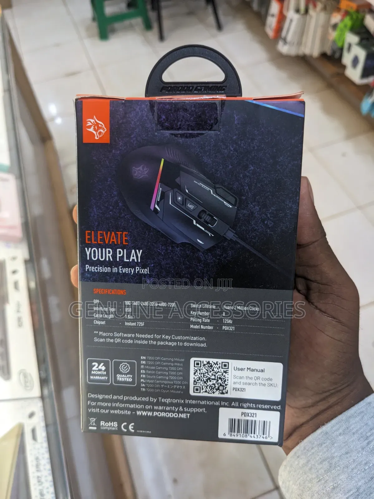 Porodo Gaming 8d RGB Wired Mouse With 7200 Dpi Sensitivity,
