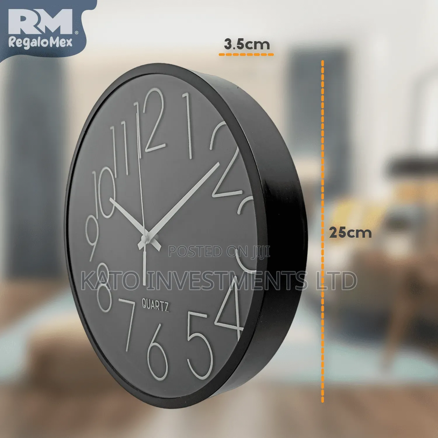 Modern Black Quartz Wall Clock With Silver