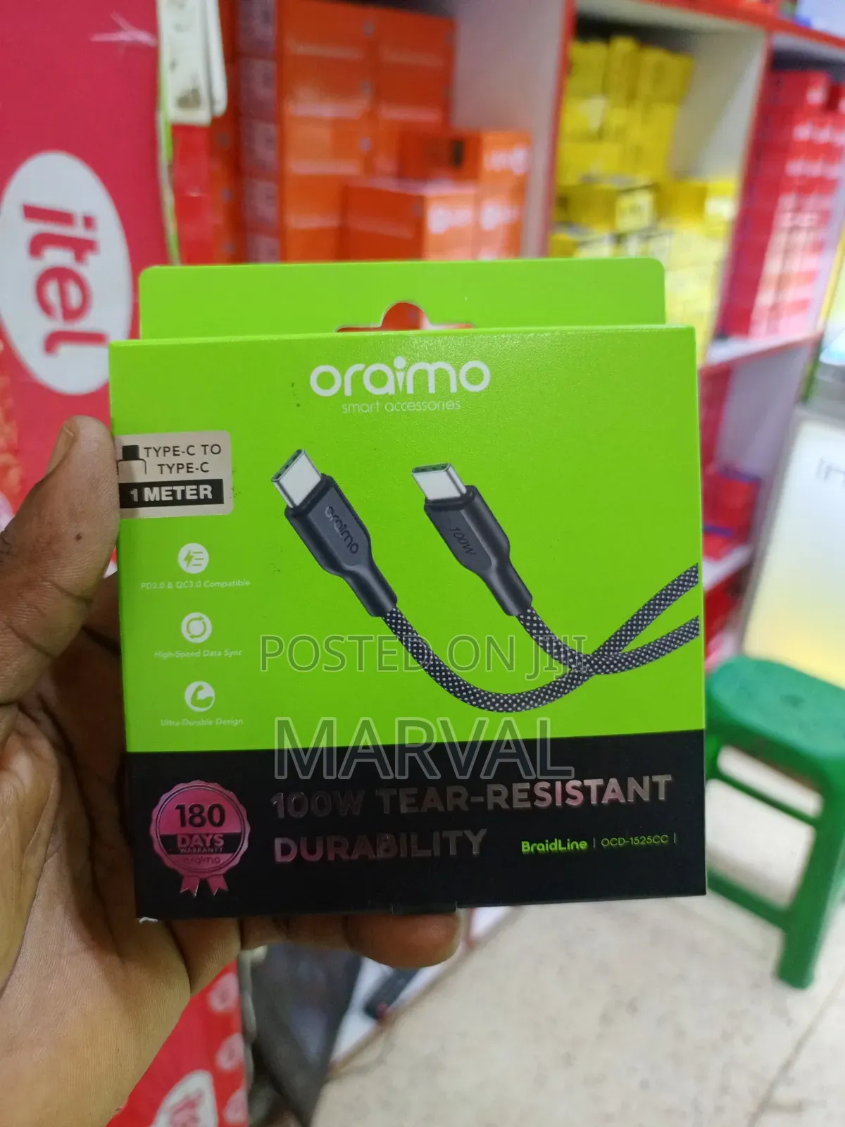 Oraimo BraidLine 100W Type-C to Type-C Cable (Model OCD-1525CC).