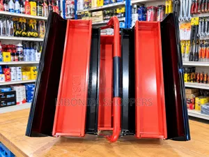Heavy-Duty Empty Tool Box – Red Black Metal Tool Storage Case