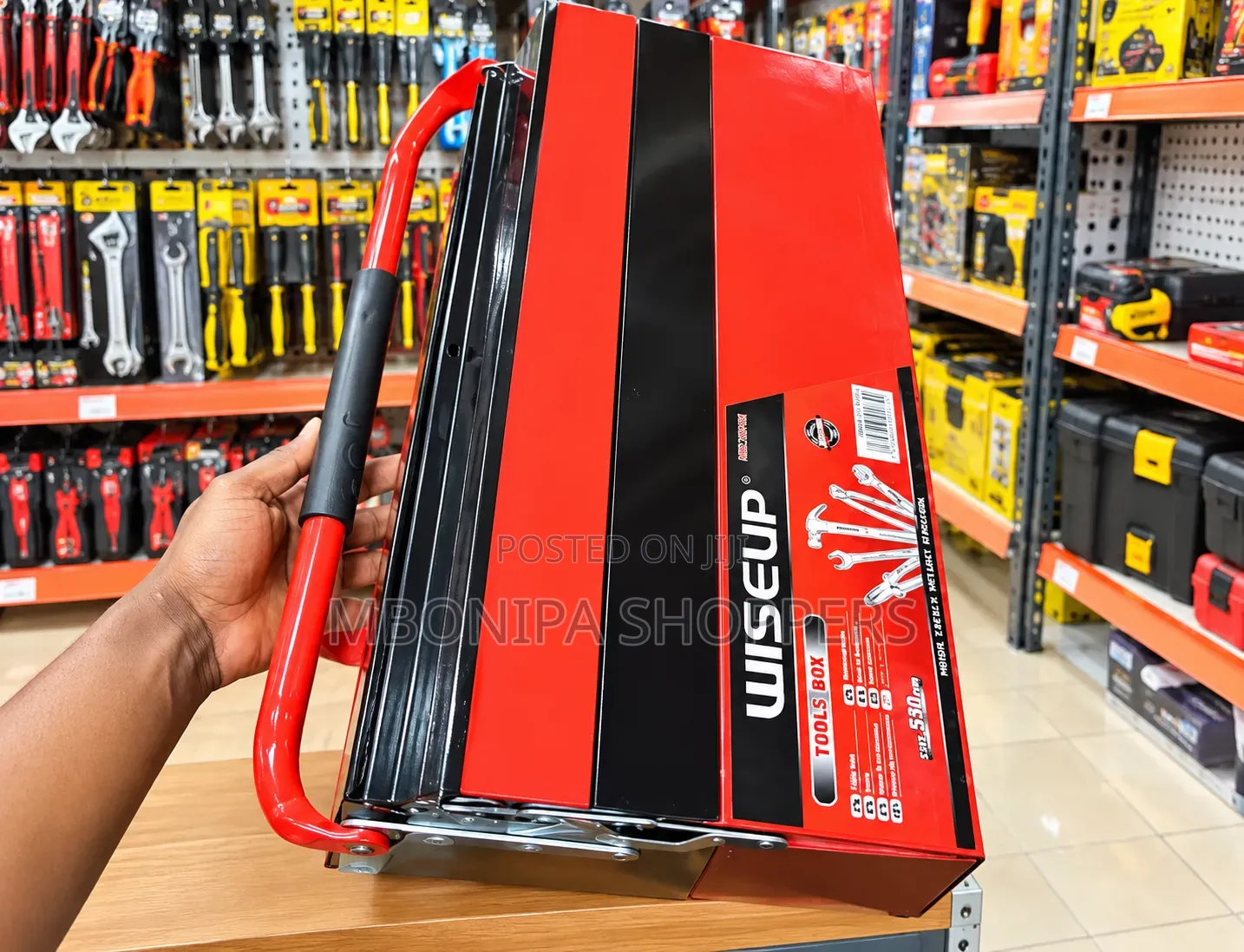 Heavy-Duty Empty Tool Box – Red Black Metal Tool Storage Case