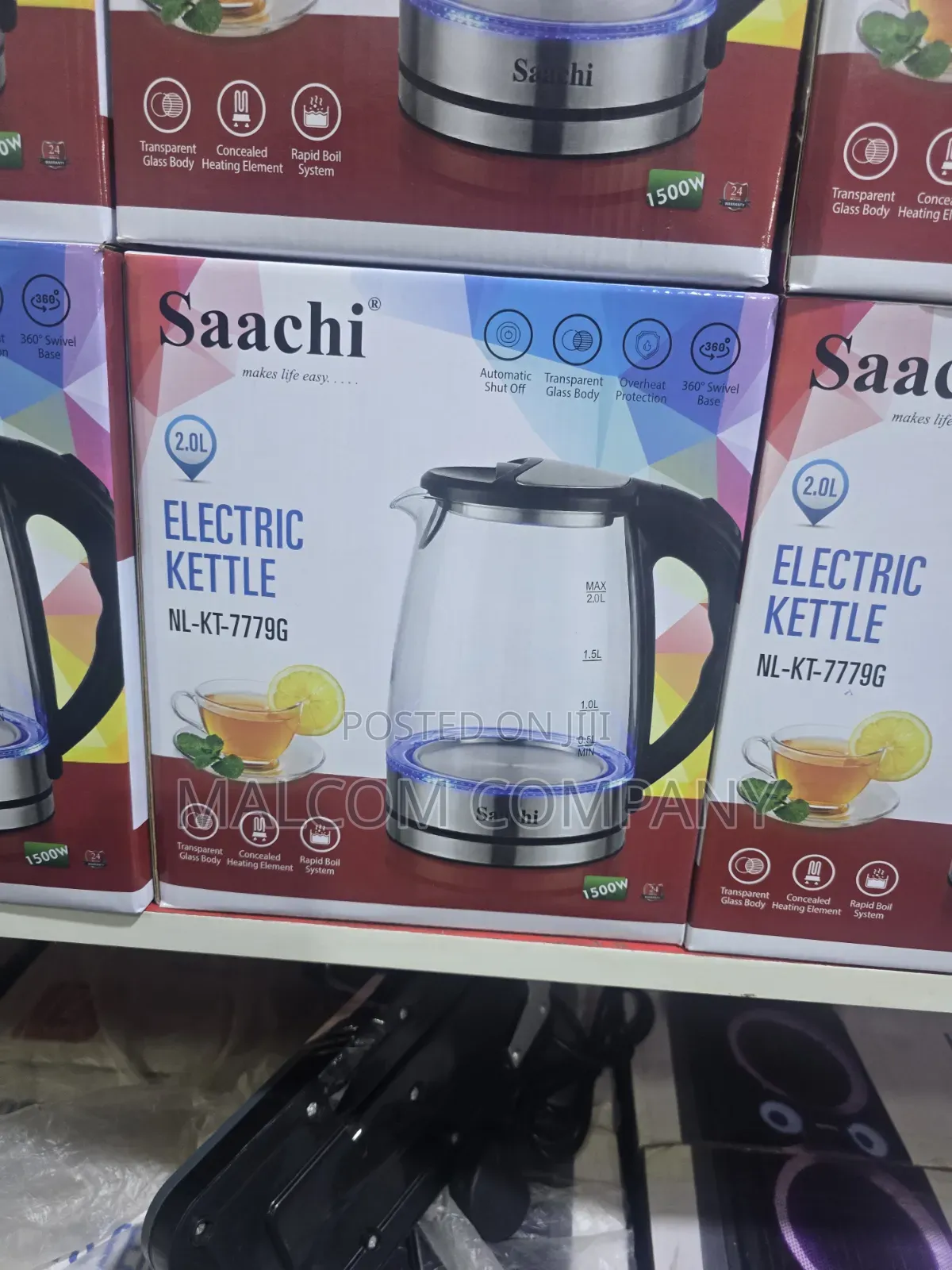 Saachi 2.0L Electric Glass Kettle1500W Automatic Shut-Off Rapid Boil